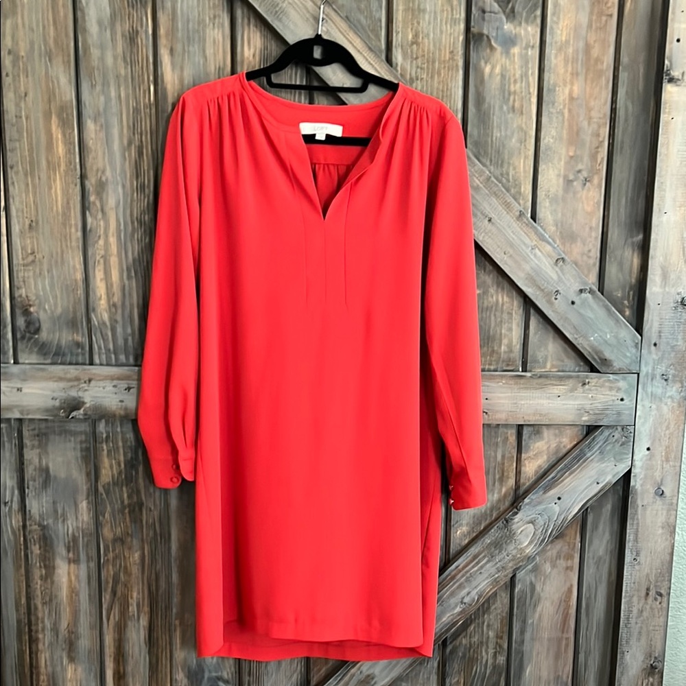 LOFT Red Shift Dress